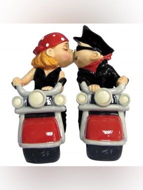 Westland biker  kissing Couple Ceramic Salt & Pepper Shakers -  nwt